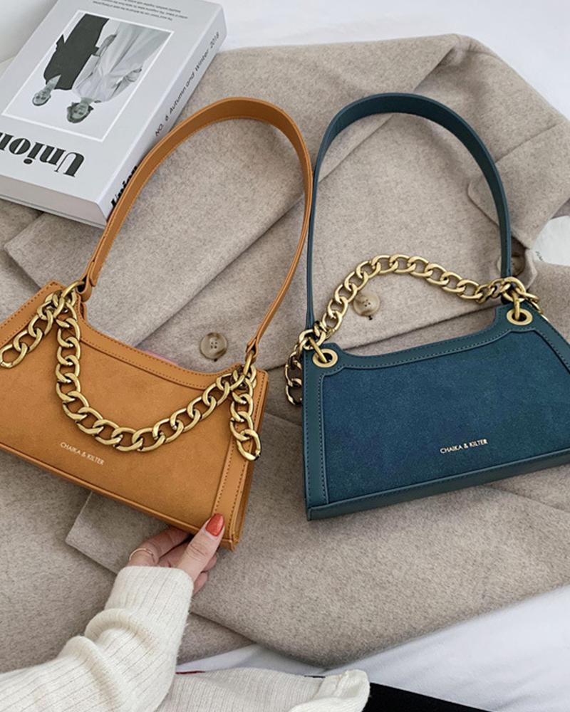 

Chic All-match Solid Color Chain Messenger bag, Yellow