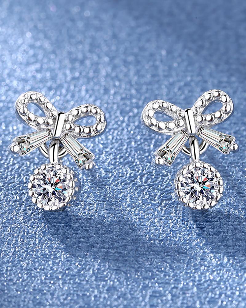 

Bowknot Decor Rhinestone Stud Earrings, Silver