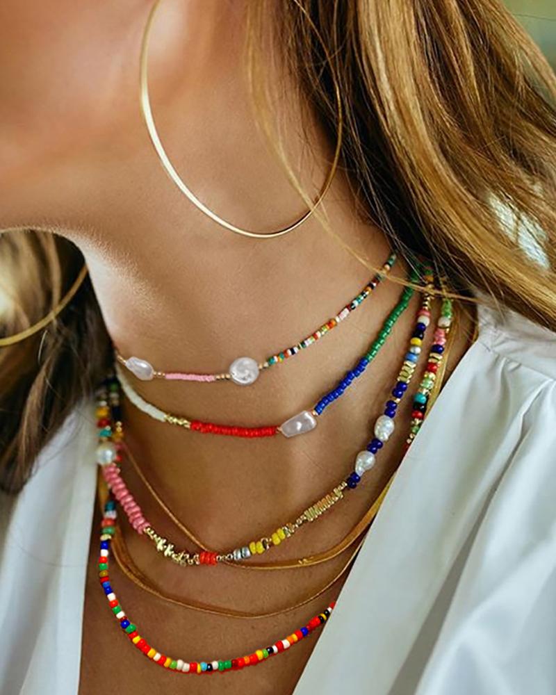 

Bohemian Colorful Beaded Layered Necklace, Multicolor