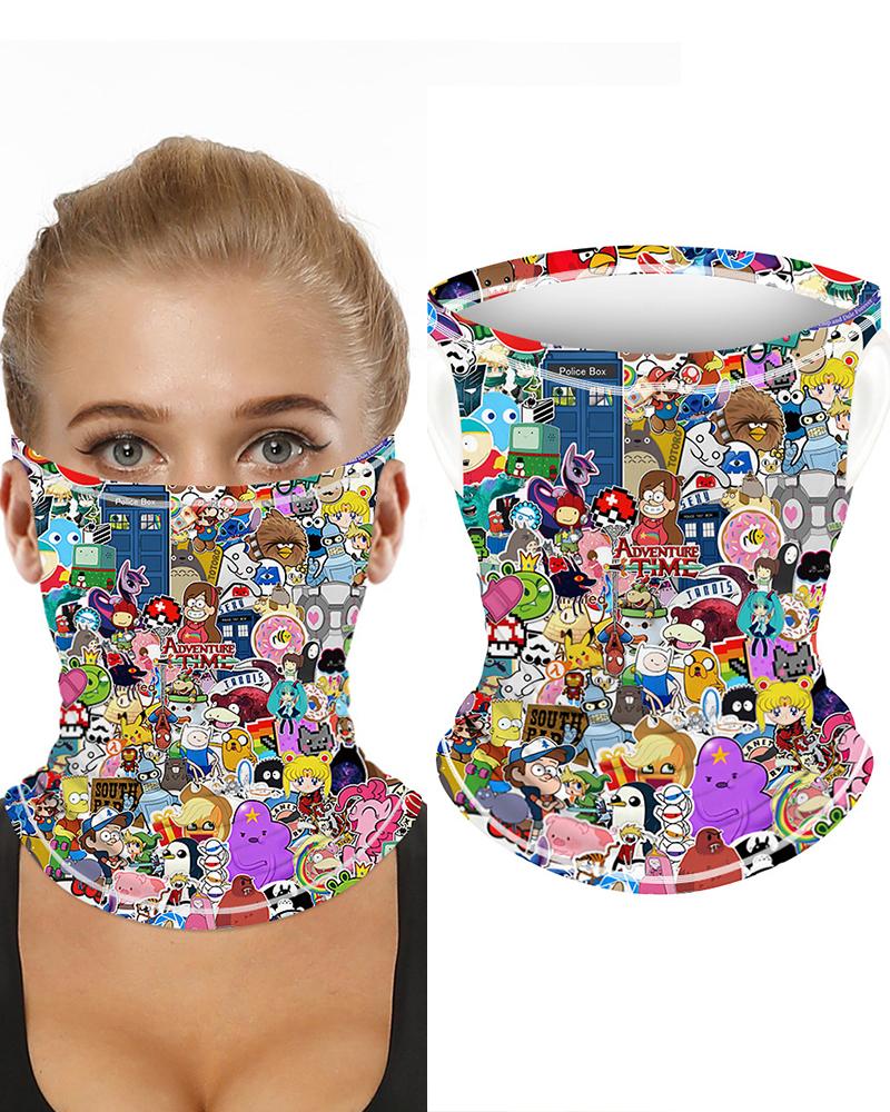 

Cartoon Print Breathable Ear Loop Face Bandana Headwrap, Multicolor