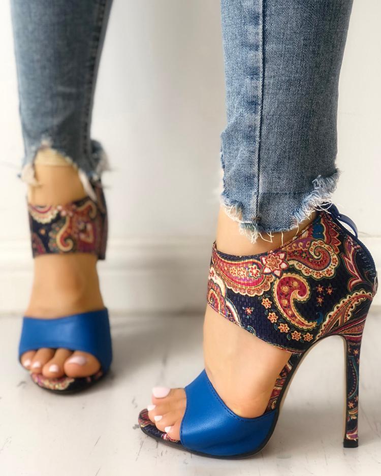 ethnic peep toe heels