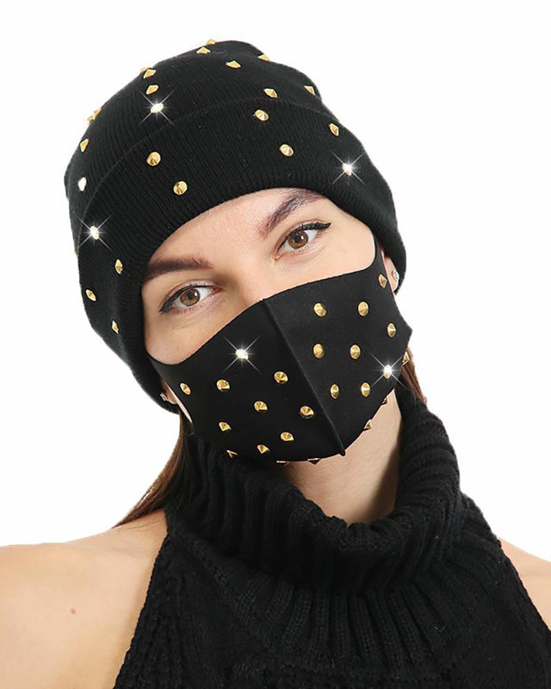 

Studded Cuffed Beanie With Face Mask, Style6