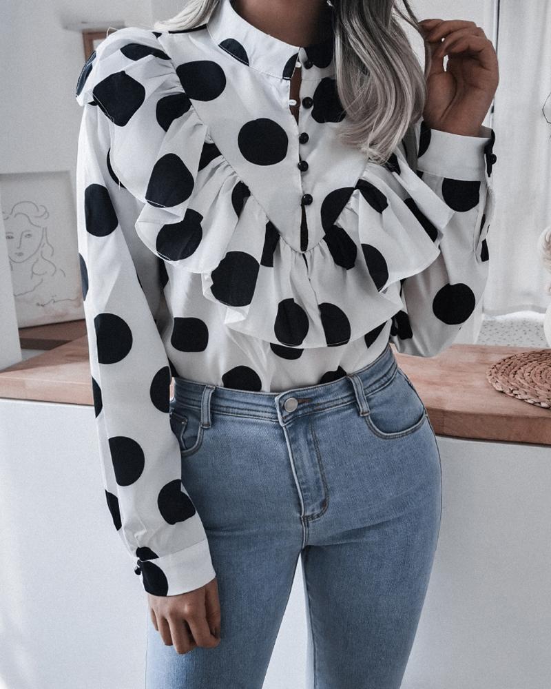 

Ruffles Hem Button Design Long Sleeve Blouse, Style1