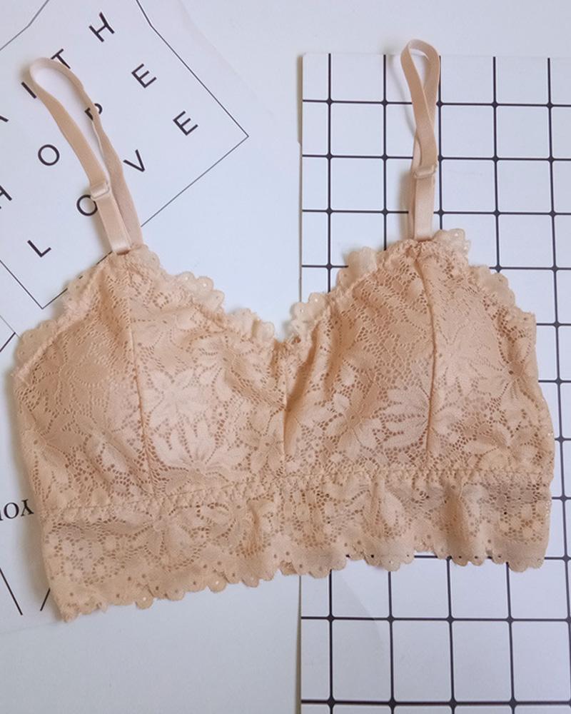 

Lace Vest Crop Wireless Underwear Bralette Top, Nude