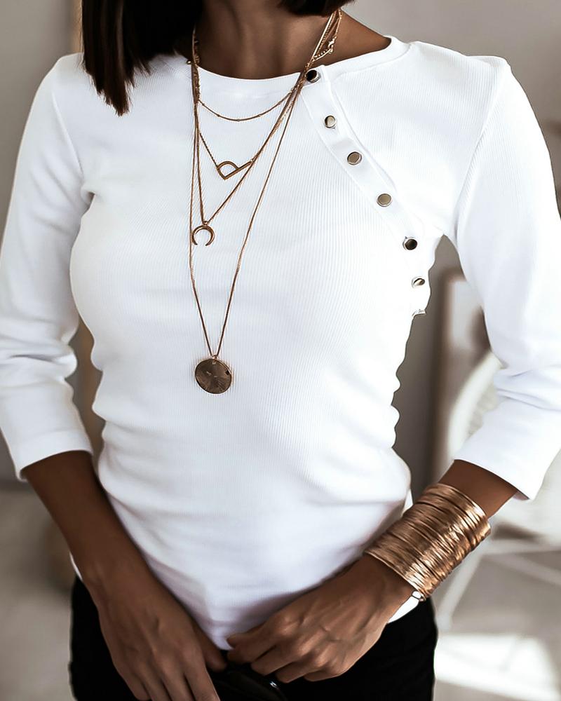 

Button Design Long Sleeve Casual Top, White