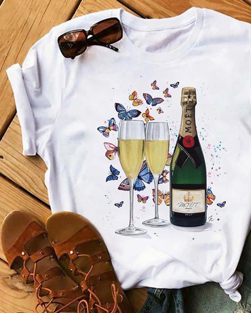 

Graphic Print Short Sleeve Casual T-Shirt, Style8