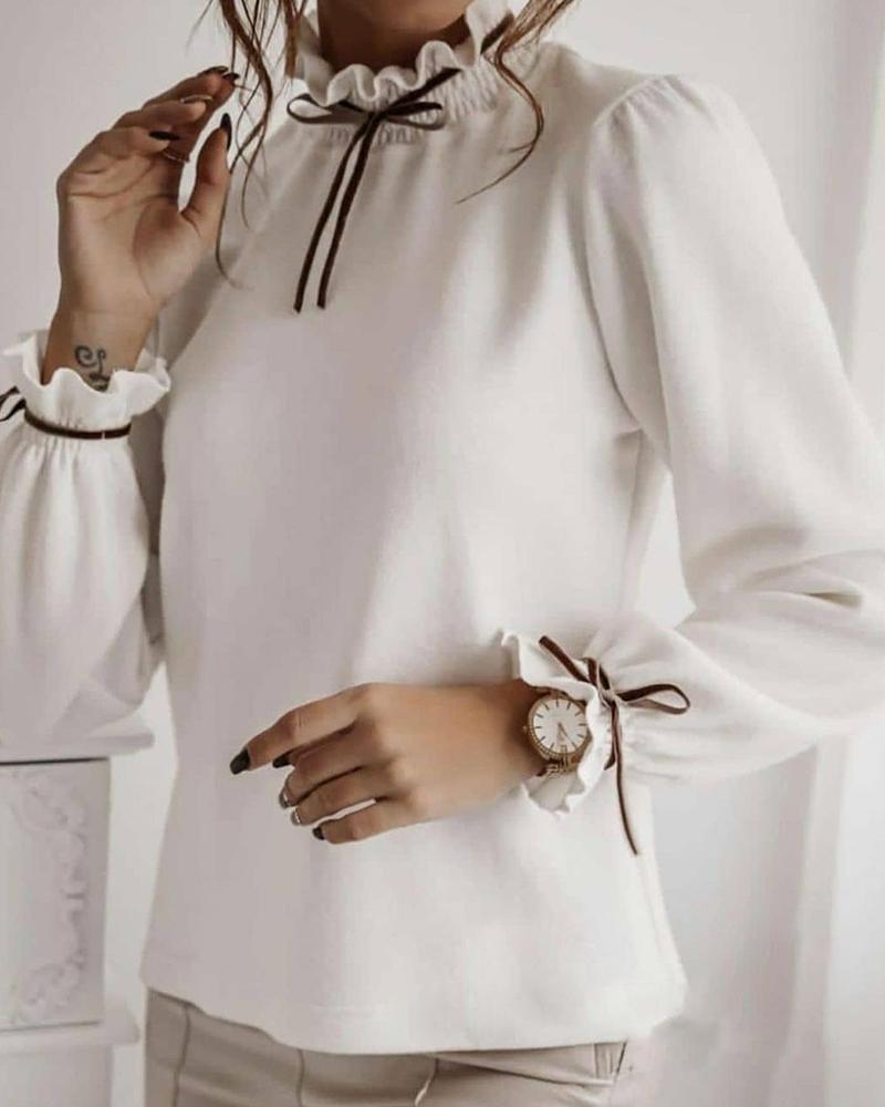 

Frill Hem Long Sleeve Blouse, White