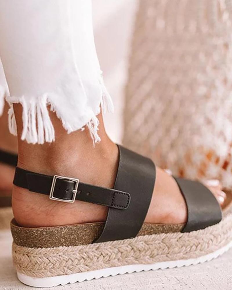 

Peep Toe Espadrille Platform Sandals, Black