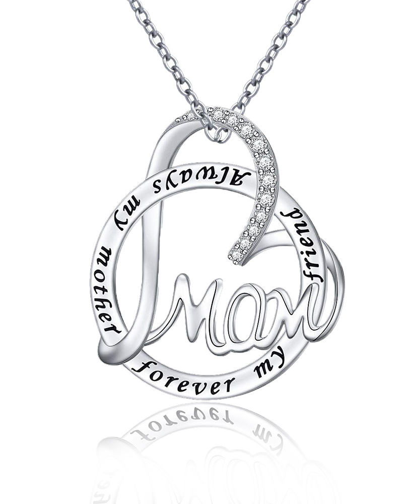 

1PCS Mother's Day Heart Letter Pattern Studded Pendant, Silver