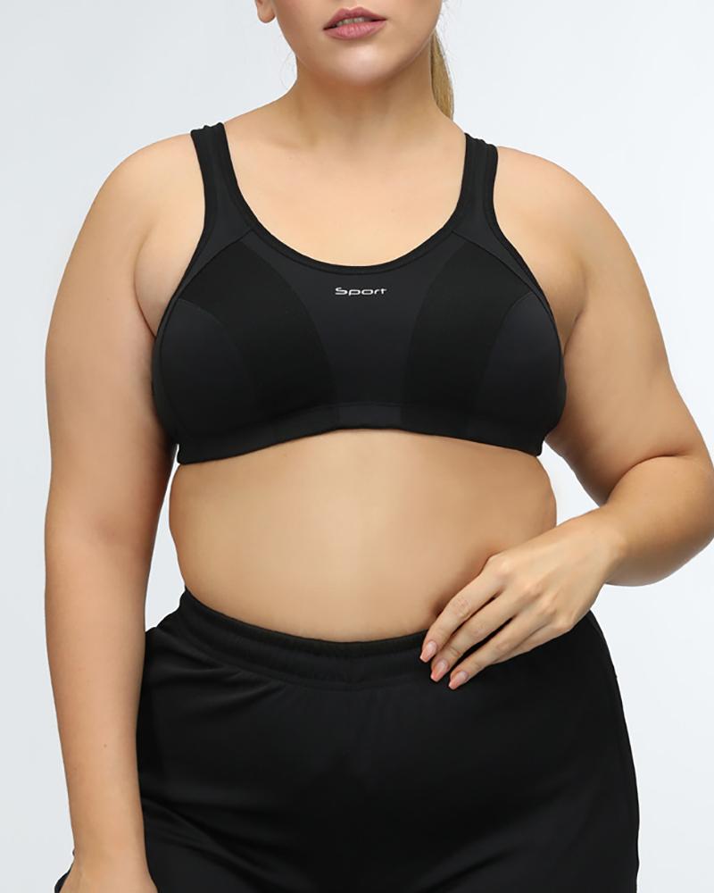 

Plain Cutout Back Sheer Mesh Sporty Bra, Black