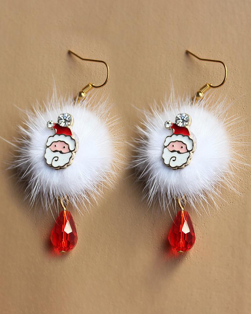 

Christmas Pom Pom Rhinestone Drop Earring, Style2