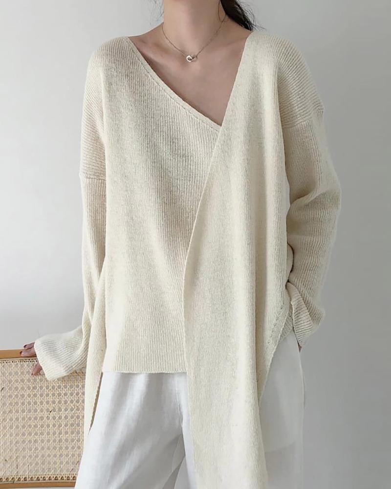 

Long Sleeve Knotted Casual Sweater, White