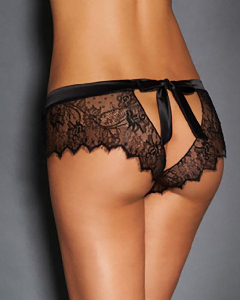 

Eyelash Lace Cutout Bowknot Panty, Black
