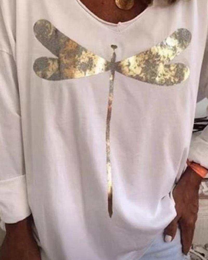 

Sequin Dragonfly Long Sleeve Women Top, White