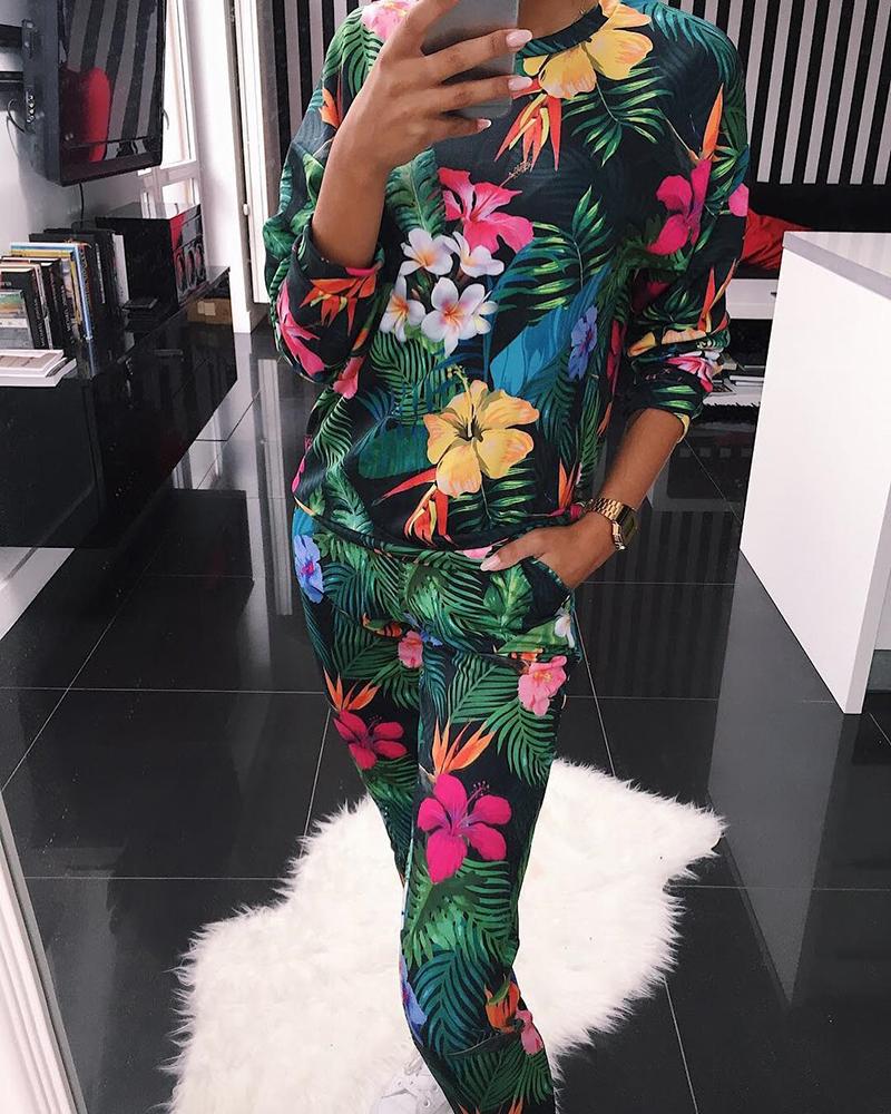 

Long Sleeve Print Top & Pants Set, Multicolor