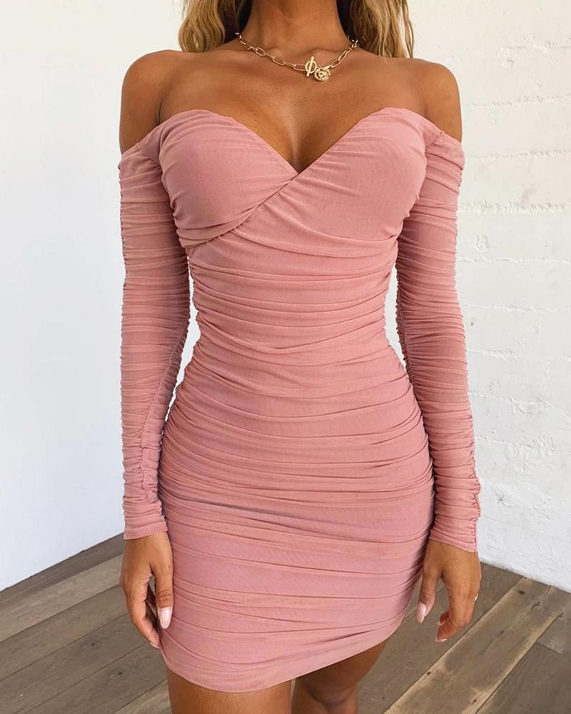 ruched mesh bodycon dress