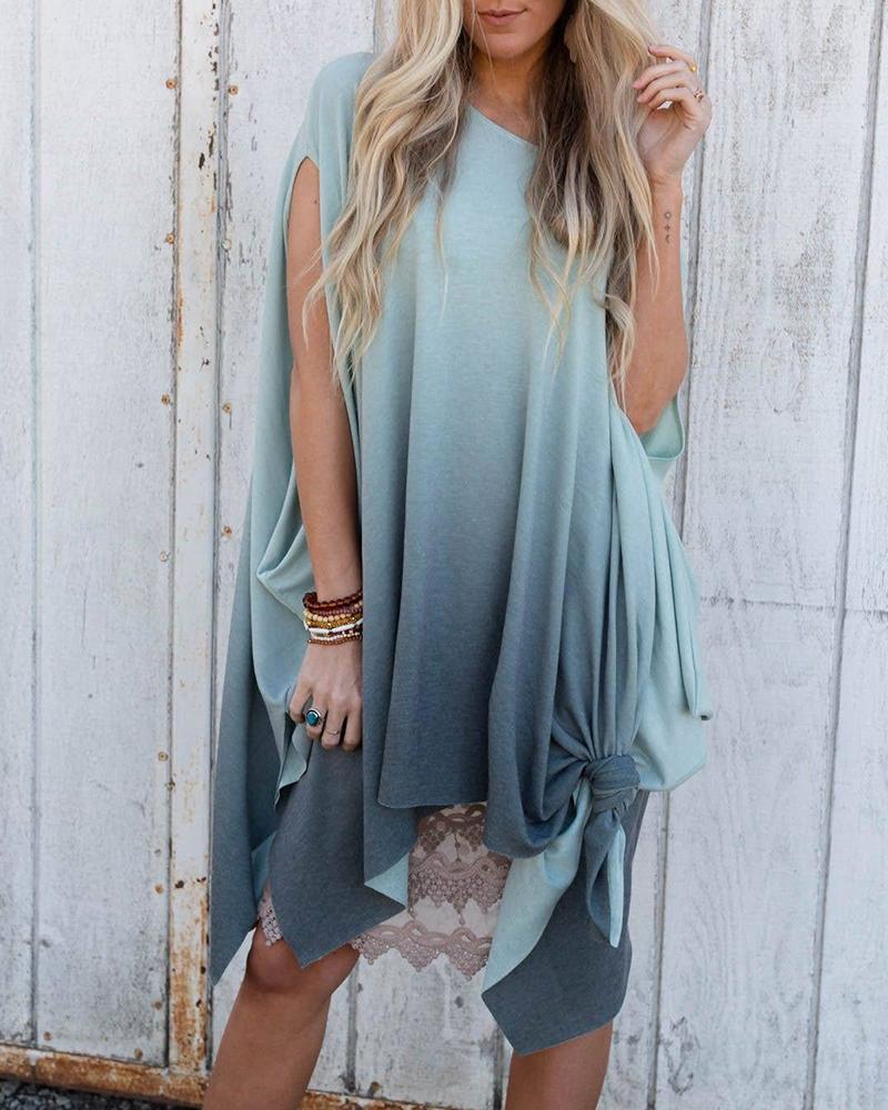 

Ombre Sleevelsss Irregular Casual Dress, Light blue