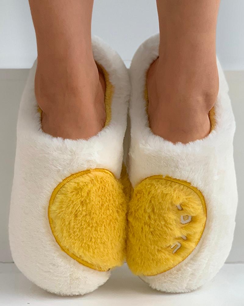 

Heart Letter Pattern Fluffy Slippers, Yellow