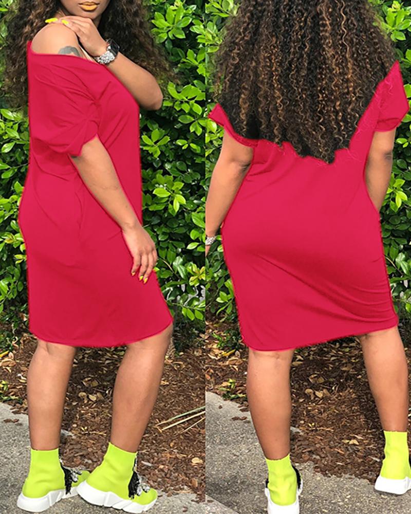 

Plain V Neck Short Sleeve Straight Dress, Wine red