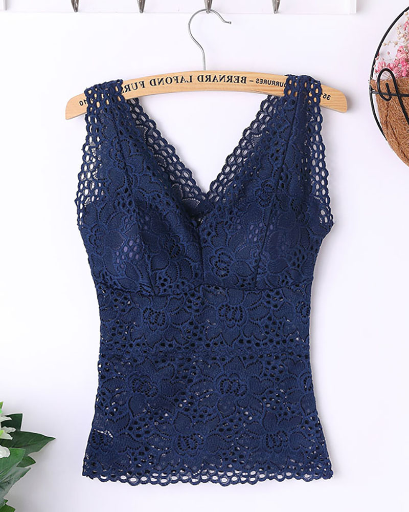 

Crochet Floral Lace Bustier Tank, Dark blue