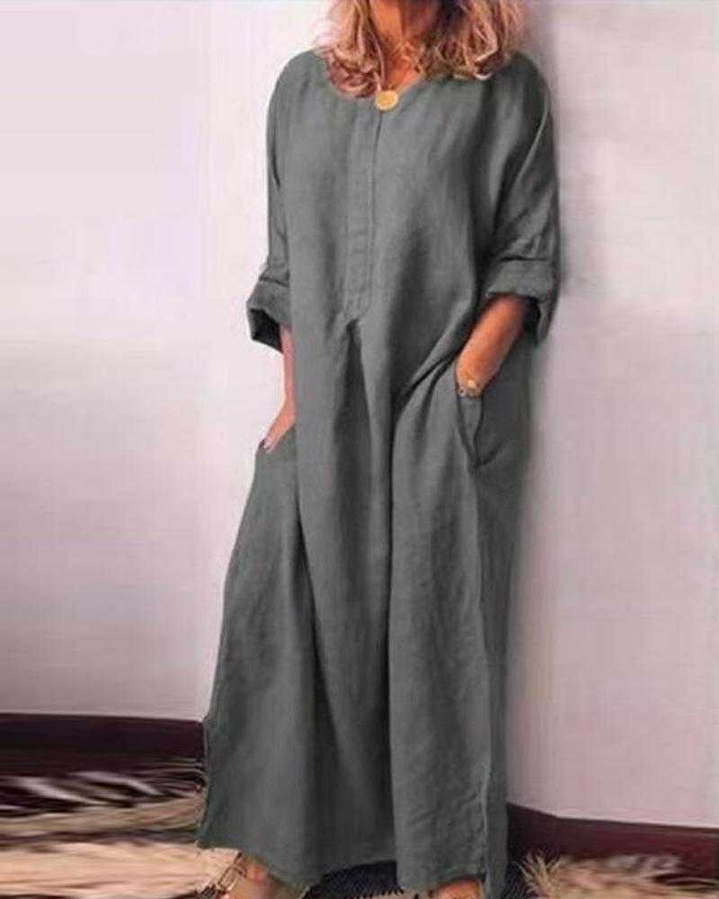 

Double Pocket Long Sleeve Maxi Dress, Gray