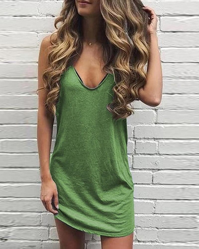 

V Neck Cami Mini Dresss, Green
