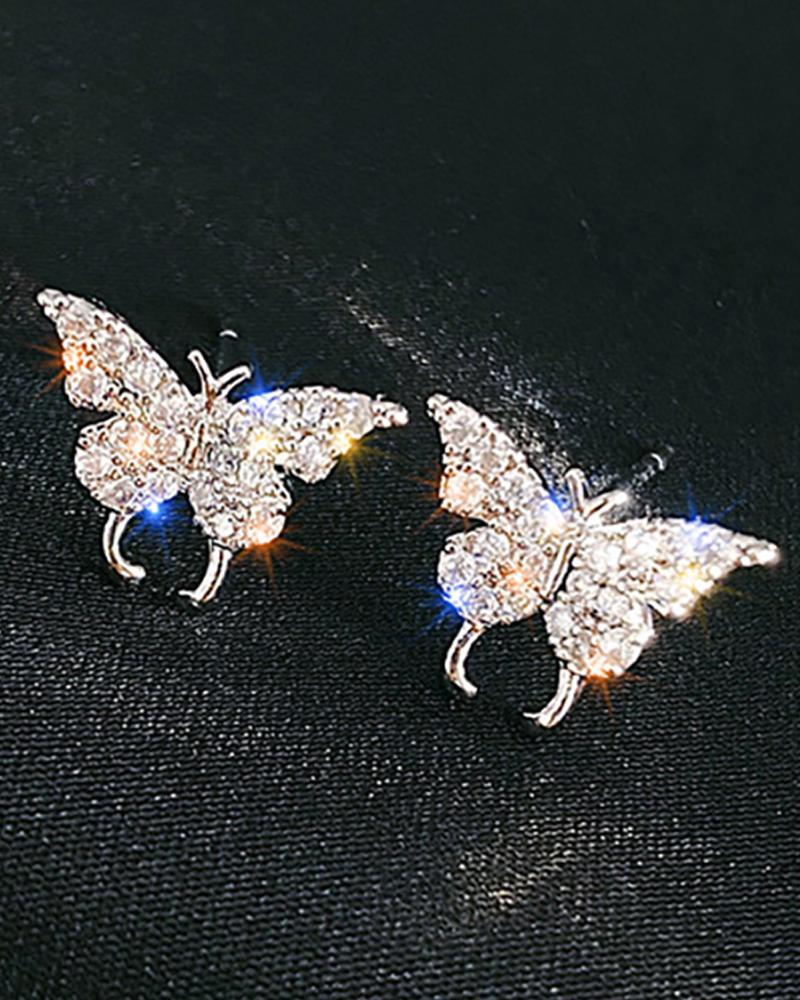 

Butterfly Pattern Studded Earrings, Silver