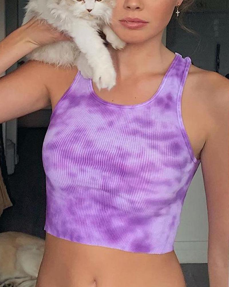 

Tie Dye Rib Crop Tank, Purple
