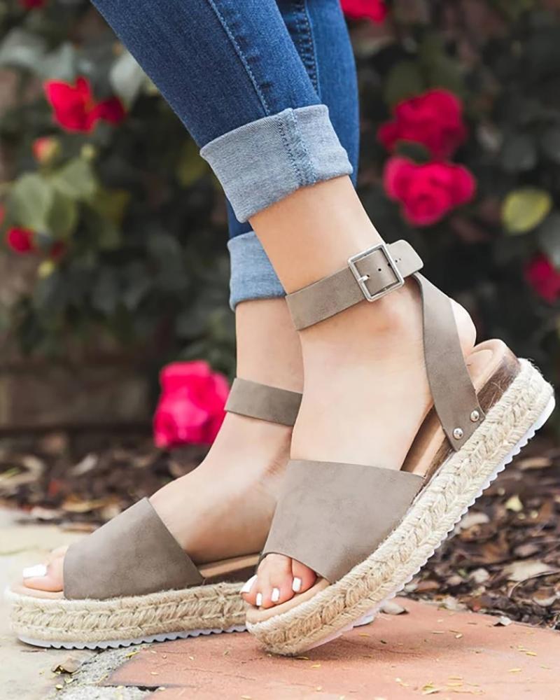 

Peep Toe Slingback Espadrille Platform Sandals, Gray