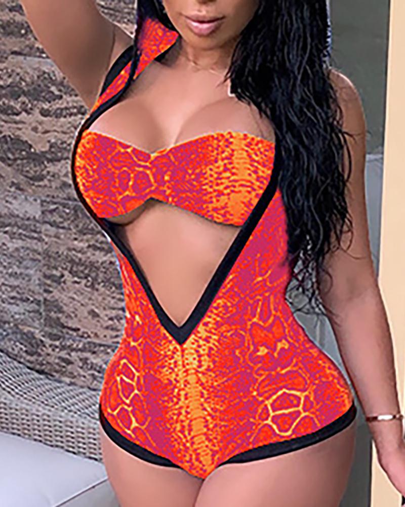 

Snakeskin Print Hooded Bikini Sets, Orange