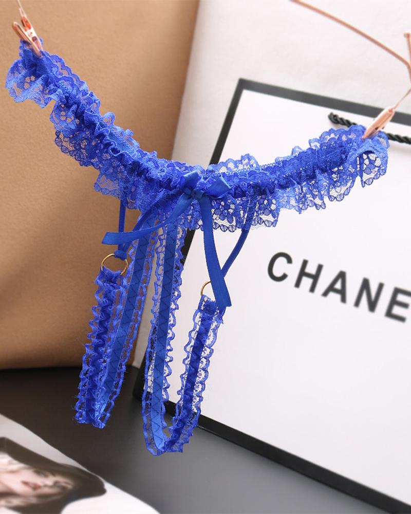 

Solid Lace Skinny T-string Panties, Blue