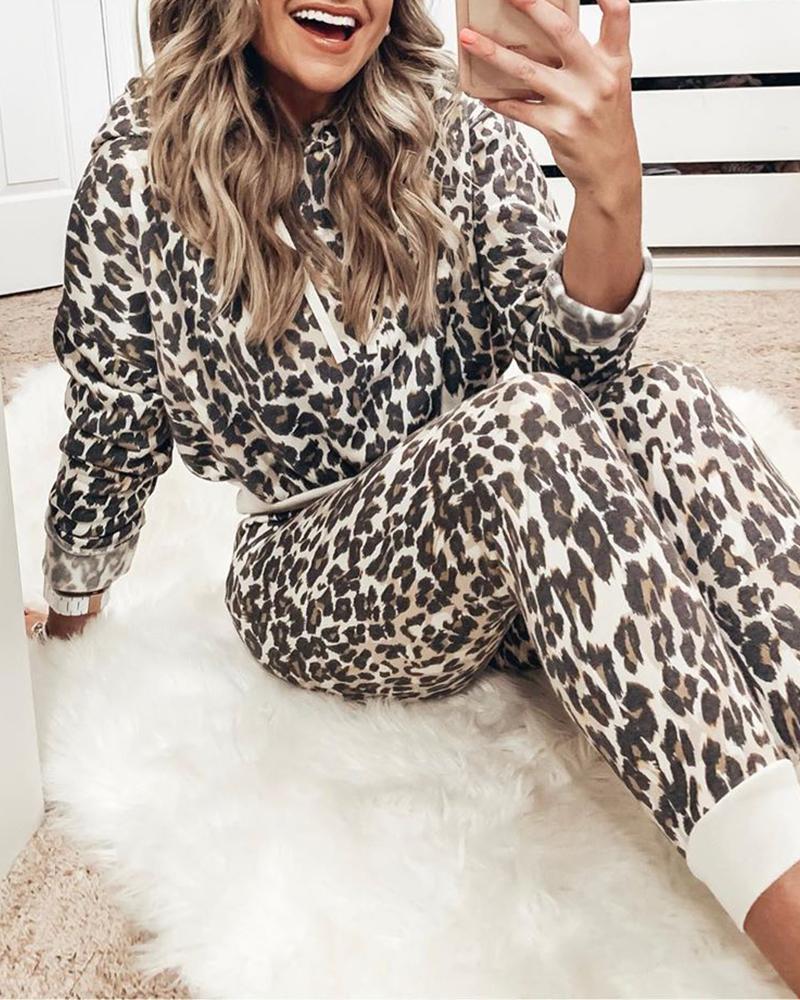 

Leopard Print Hooded Top & Pants Set