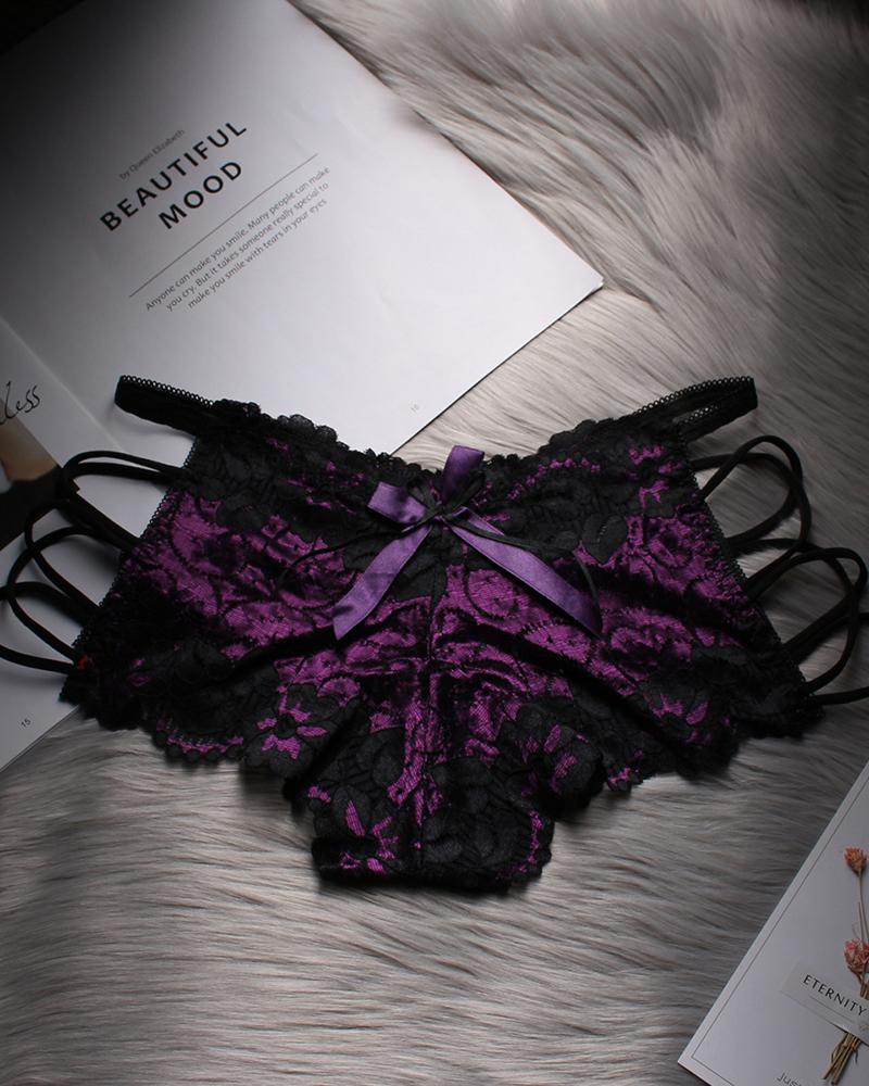 

Lace-up Hollow Out Lace Panty, Purple