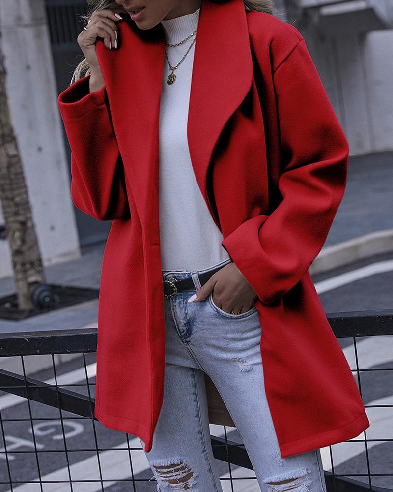 

Plain Long Sleeve Casual Coat, Red