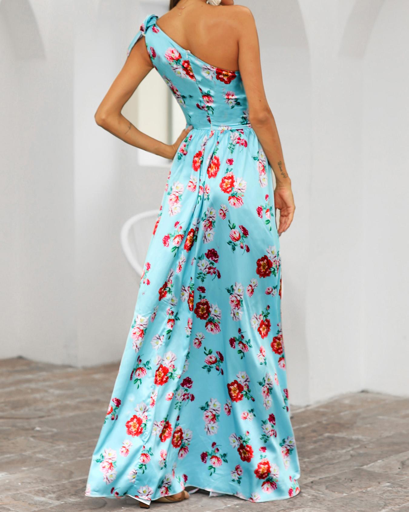 one shoulder floral maxi dress