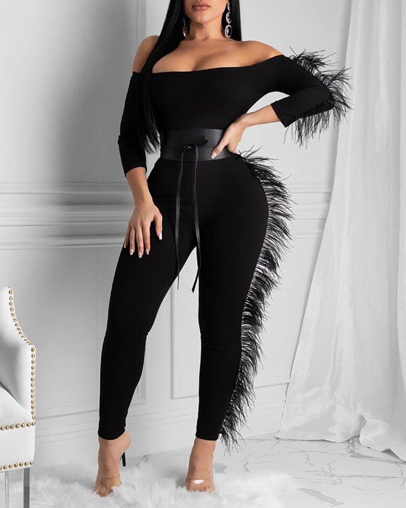 

Off Shoulder Fluffy Jumpsuit, Black