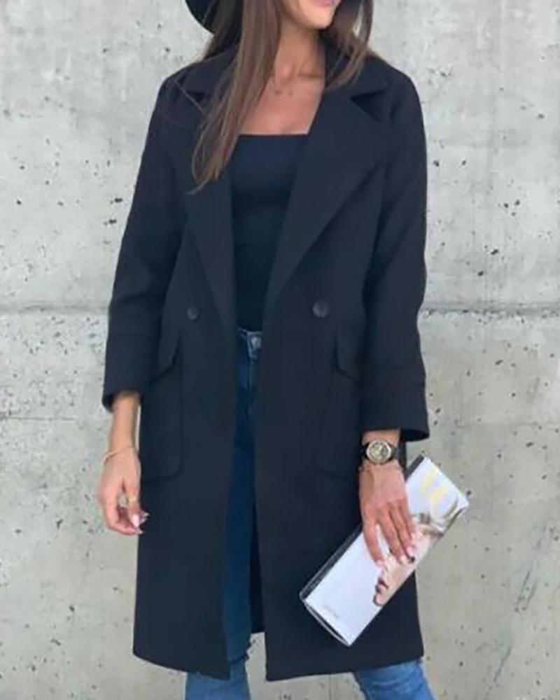 

Plain Pocket DesignButtoned Trench Coat, Black