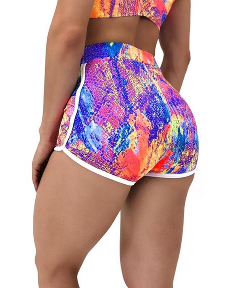 

Tie Dye Skinny High Waist Yoga Shorts, Hot pink