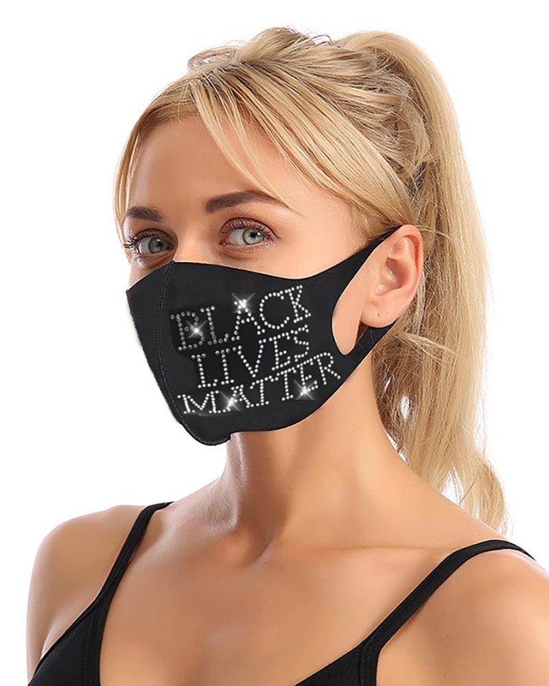 

Lip Slogan Pattern Studded Breathable Face Mask, Black