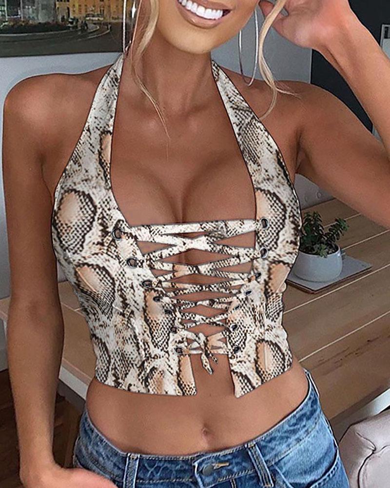 

Snakeskin Strappy Strap Corset Top, Multicolor