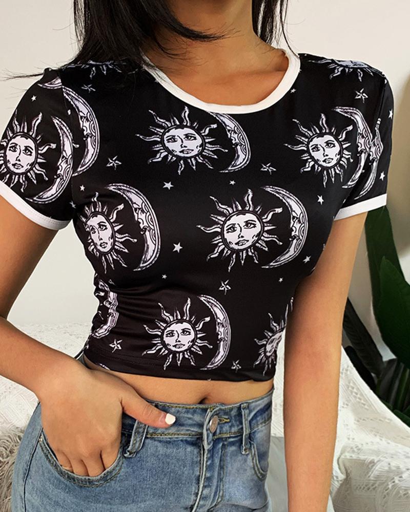 

Sun & Moon Crop T-Shirt, Black