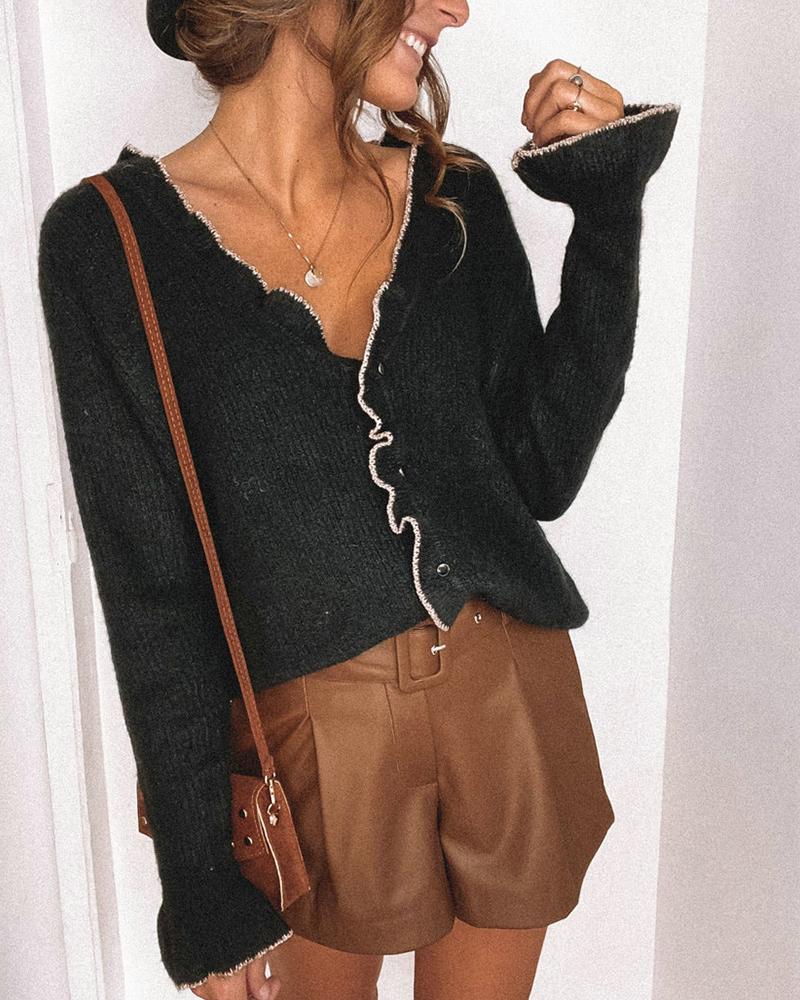 

Solid Color Long Sleeve Sweater, Black