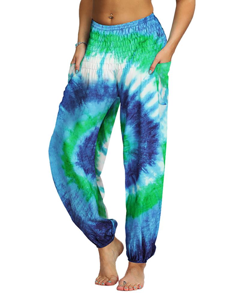 

Tie Dye Print Wide Leg High Waist Yoga Pants, Green