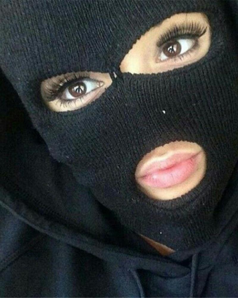 

3 Hole Warm Full Face Cap Knit Facekini, Black