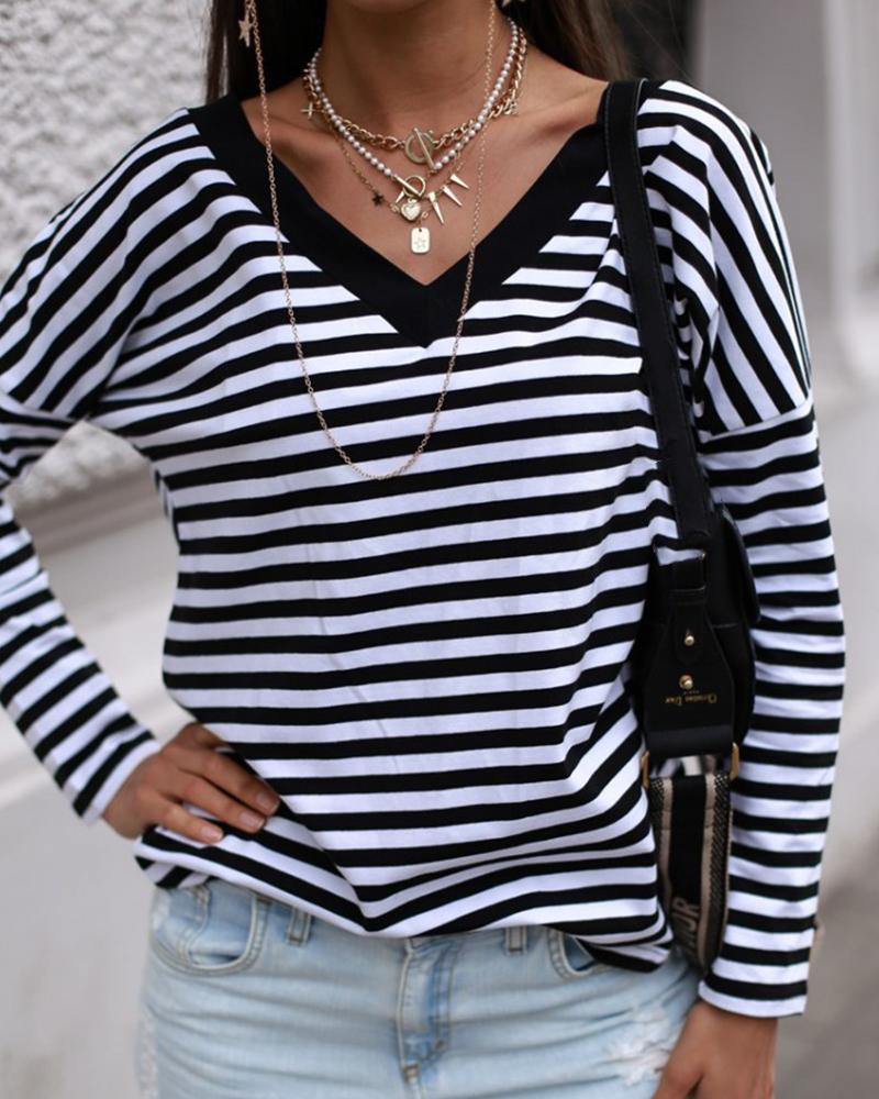 

Long Sleeve Striped Top, Black