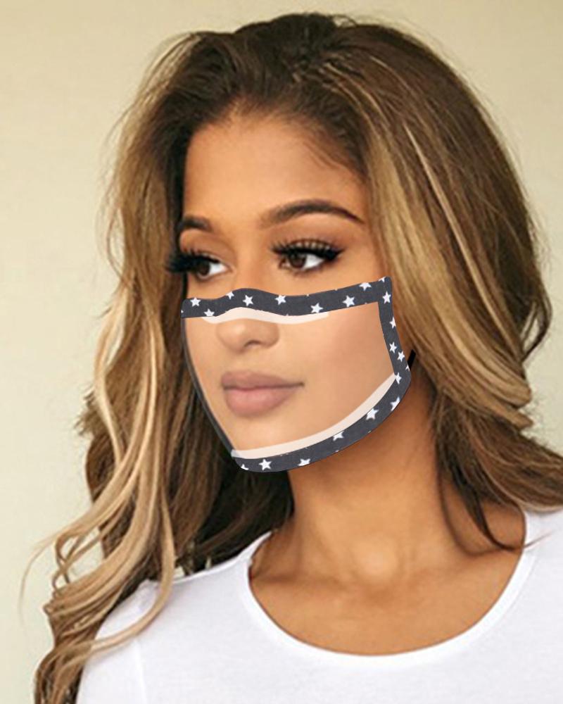 

Graphic Print Mouth Clear Window Visible Face Mask, Style4