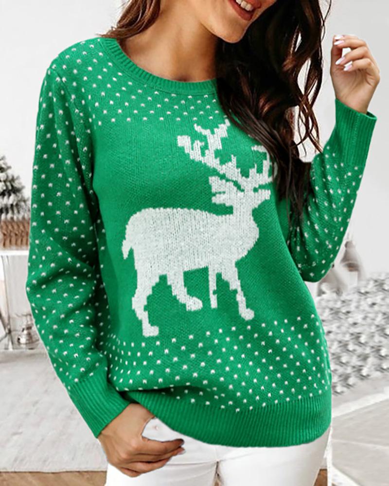

Christmas Moose Print Colorblock Ugly Sweater, Green