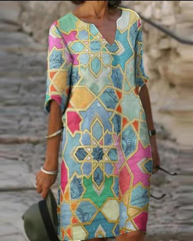 

Plus Size Colorblock Half Sleeve Work Dress, Blue