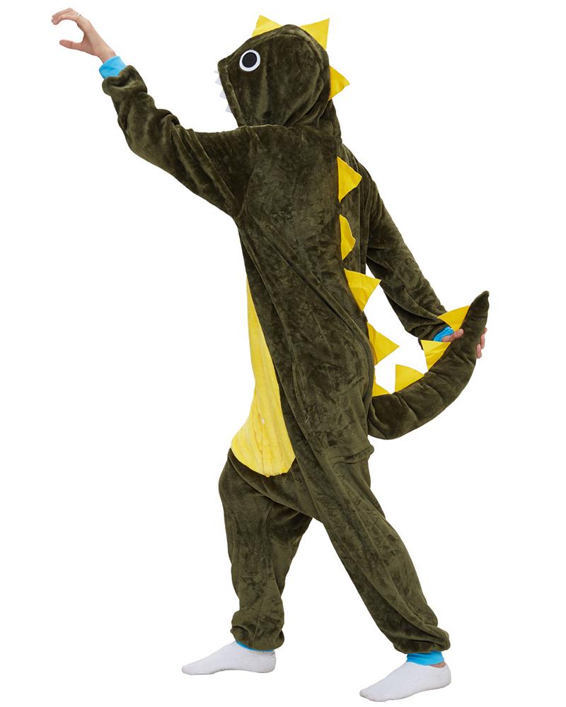 

Colorblock Button Front Hooded Dinosaur Onesie, Green