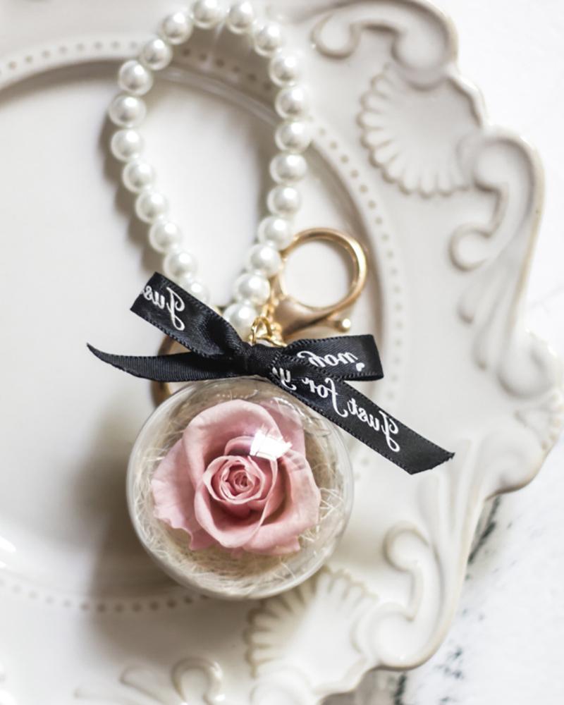 

Transparent Ball Eternal Rose Beaded Keychain, Pink